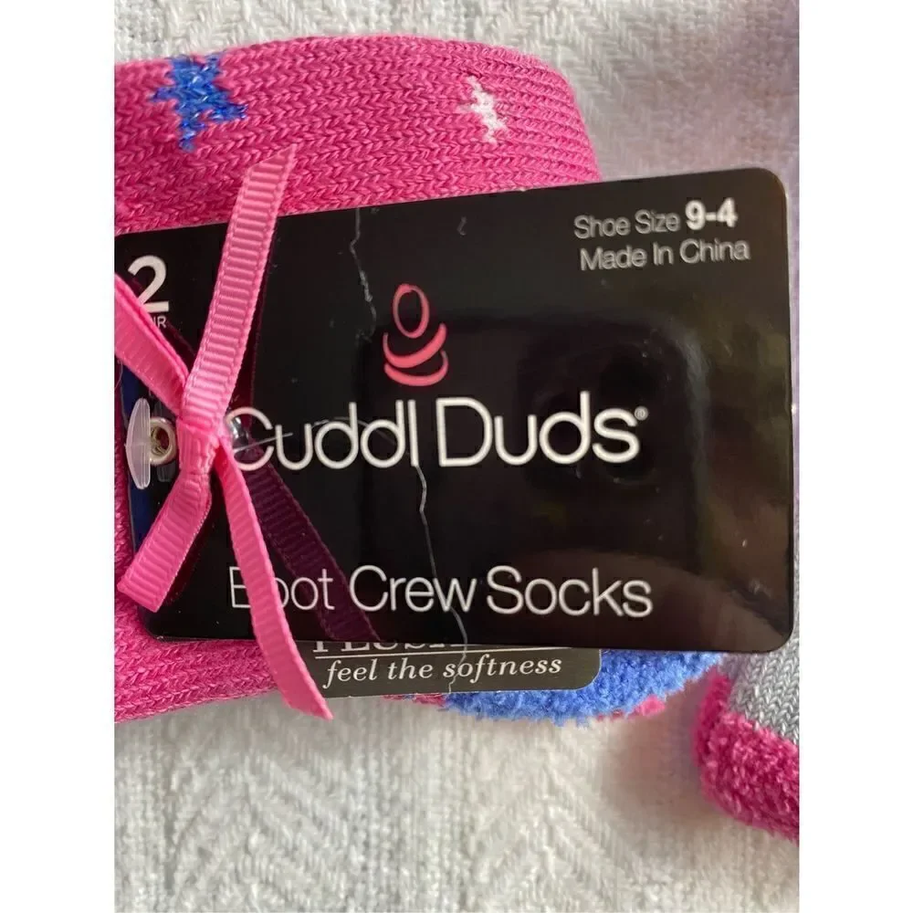 Cuddl Duds Girls Shoe Size 9-4 Boot Crew Socks - 2 - 2 Packs